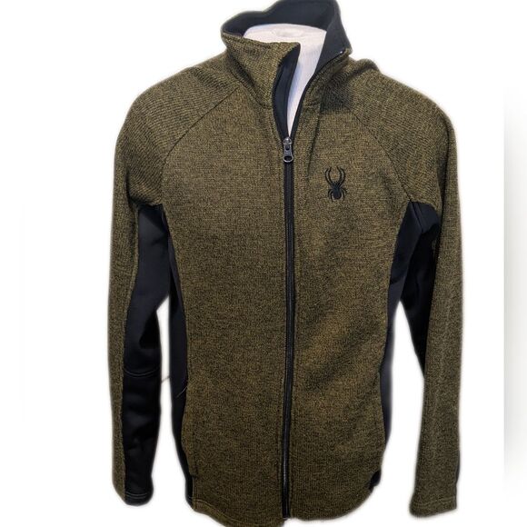 Spyder olive army green and black full front zip jacket coat, polyester knit M - Picture 1 of 8